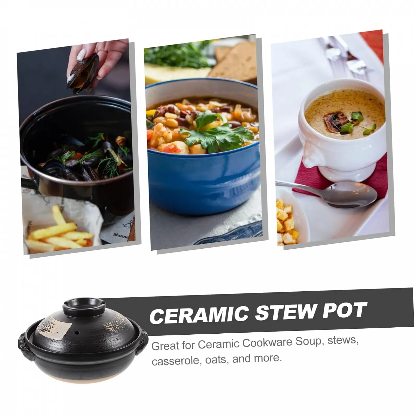 Керамическая кастрюля GLEAVI с керамической крышкой 500 мл для супов и тушения, фото №7