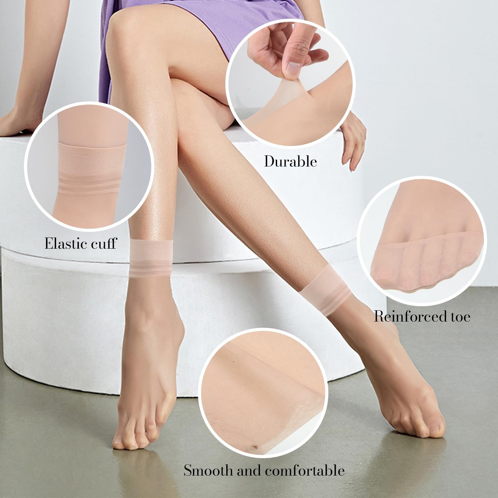 12 пар женских прозрачных нейлоновых чулок, матовые прозрачные нейлоновые тонкие носки, тонкие носки до щиколотки для женщин, шелковые носки с усиленным носком, прозрачные носки, телесный цвет, фото №4