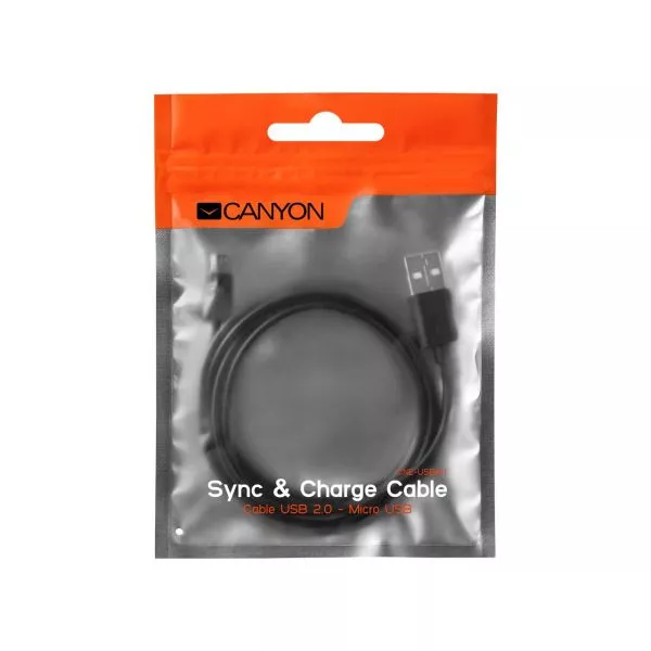 Кабель Canyon USB MicroUSB 1м Black (CNE-USBM1B) CNE-USBM1B, фото №2