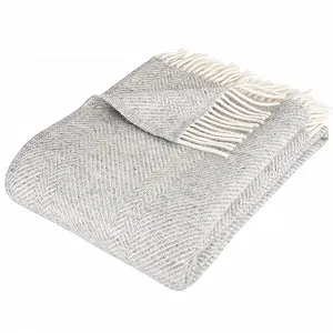 Вовняний плед ялинкою Arctic, однотонний, 130 x 200 см, світло-сірий - Фото 1