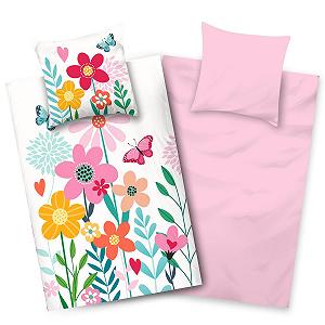 Постільна білизна Aminata kids 135 x 200 см, дитяча, квіти, бавовна, двостороння, різнокольорова, блискавка YKK - Фото 1