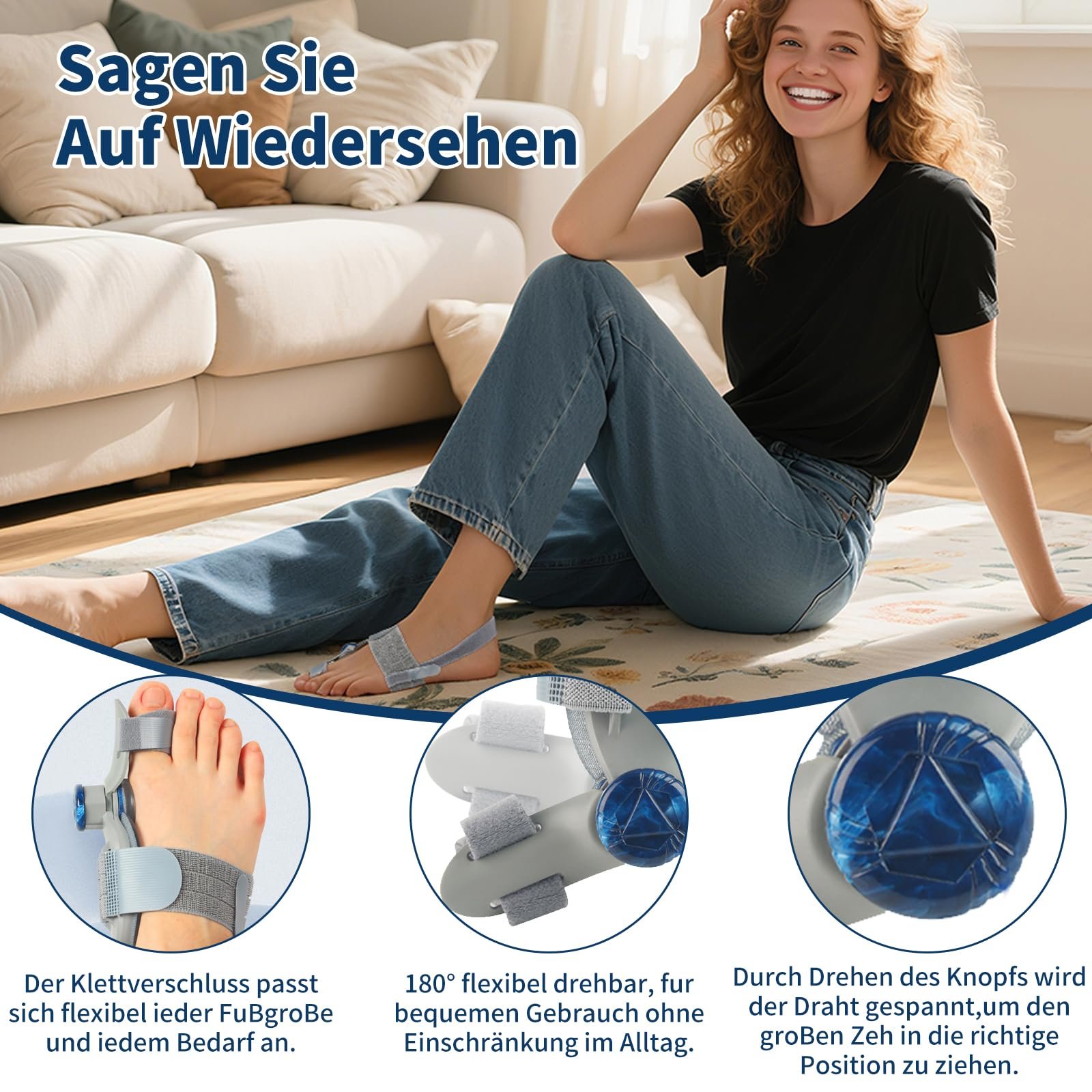 Шина Hallux Valgus Зручна корекція буньйону з регульованою на 180 градусів шиною та силіконовою подушечкою для дня/ночі (Унісекс, Сірий), фото №3