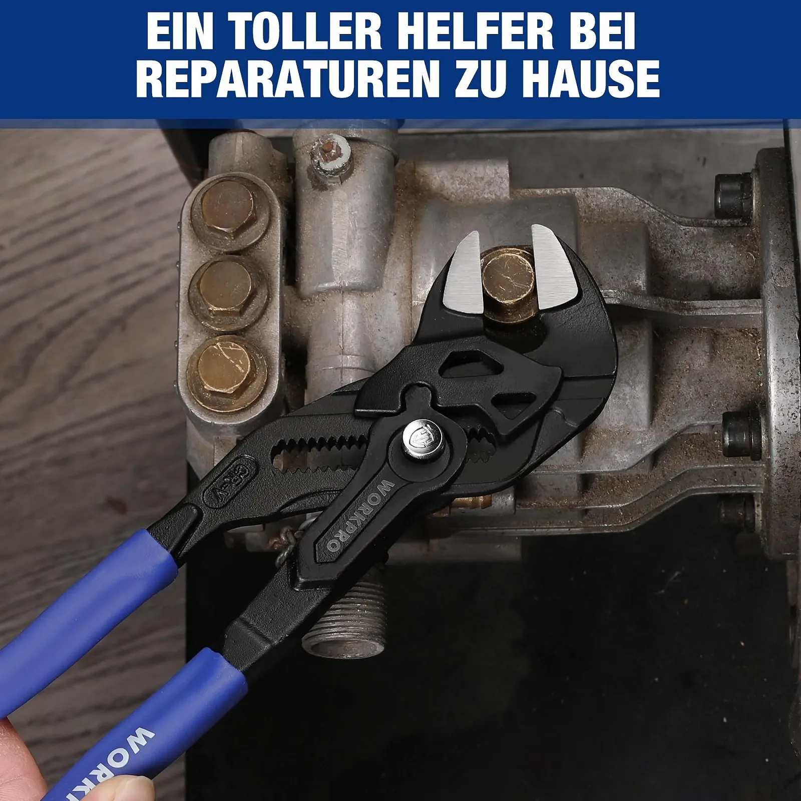 Ключ-плоскогубцы WORKPRO 255 мм, захват до 50 мм, регулируемые плоскогубцы с канавкой без зубцов, высококачественная Cr-V сталь, параллельная конструкция губок с двойными рукоятками, экономящими труд, фото №7