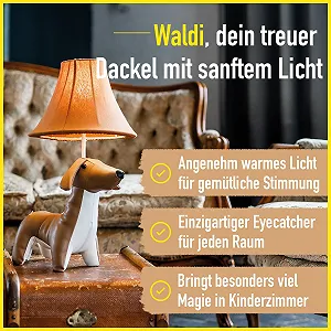 Настільна лампа Happy Lamps Waldi Dachshund LED 48 см Веганська шкіра Коричнева з білим synthetic.ua - Фото 1