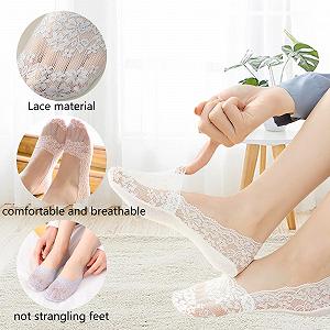 Женские носки-невидимки 5 пар Кружевные носки с нескользящим силиконом Дышащие балетные носки Черный + Розовый + Серый + Телесный + Белый synthetic.ua - Фото 1