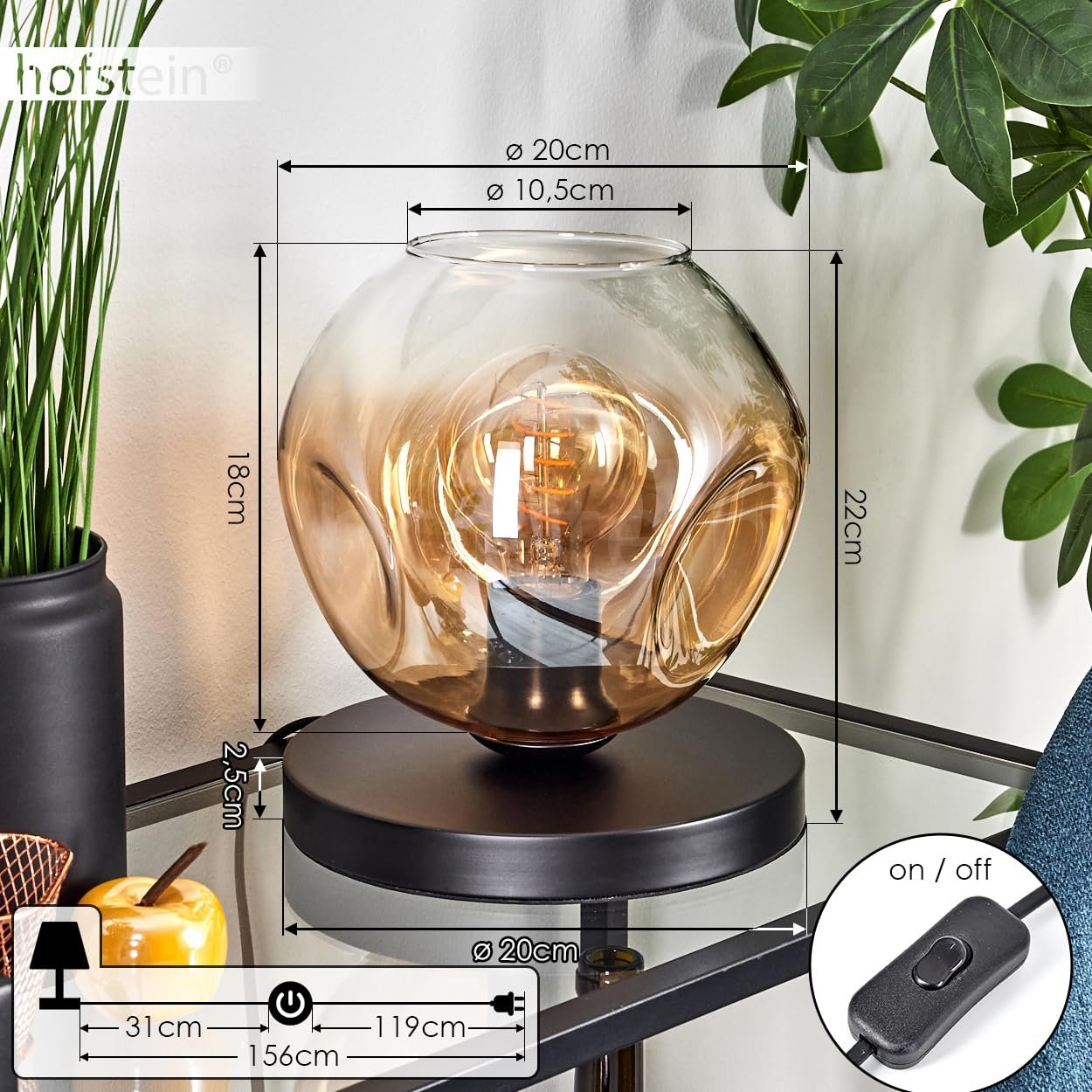 Настільна лампа Ripoll Metal/Glass Modern Retro / Vintage 20 см Black/Amber/Clear, фото №5