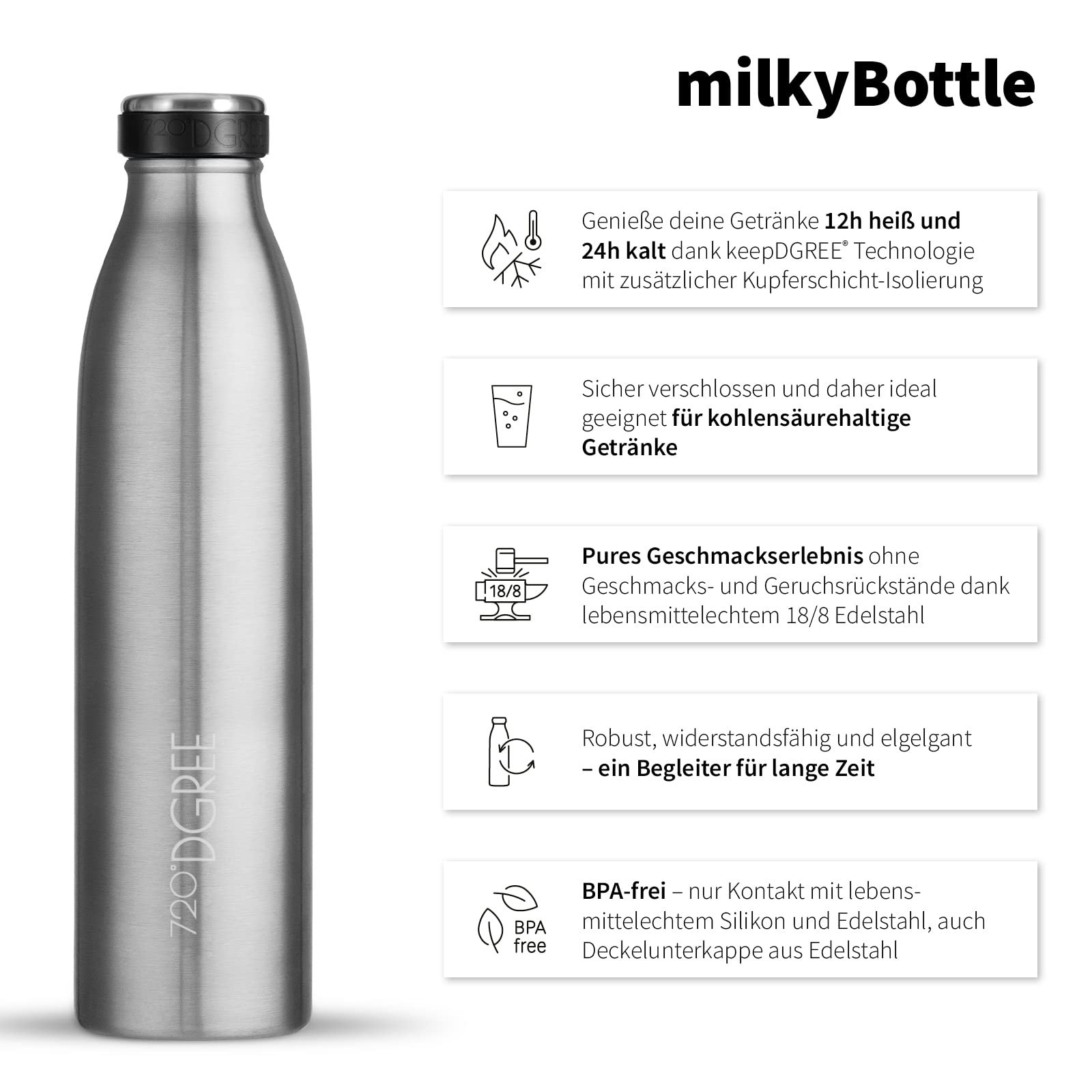 Пляшка-термос 720°DGREE MilkyBottle 1 л Нержавіюча сталь, фото №2 Пляшка-термос 720°DGREE MilkyBottle 1 л Нержавіюча сталь, фото №2