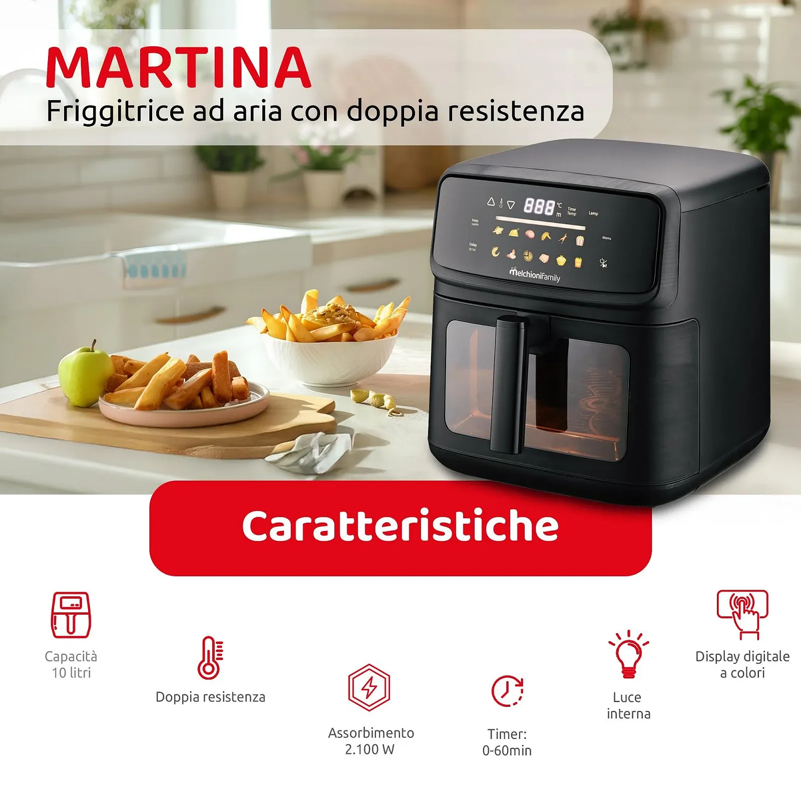 Мультипечь Melchioni Family Martina 10 л 2100 Вт Цифровая Черная, фото №2 Мультипечь Melchioni Family Martina 10 л 2100 Вт Цифровая Черная, фото №2
