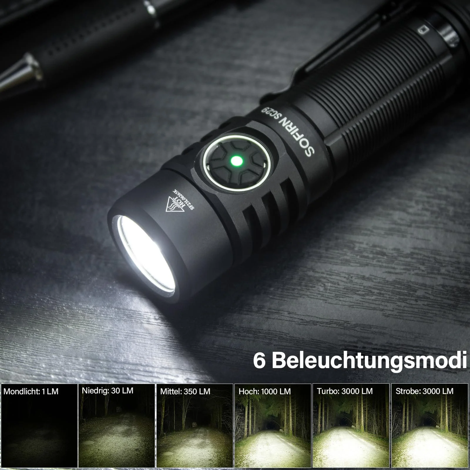 Фонарь Sofirn SC29 LED USB C Перезаряжаемый 3000 люмен Супер Яркий EDC Ручной Фонарь для спорта на открытом воздухе Пешего туризма Кемпинга, фото №6