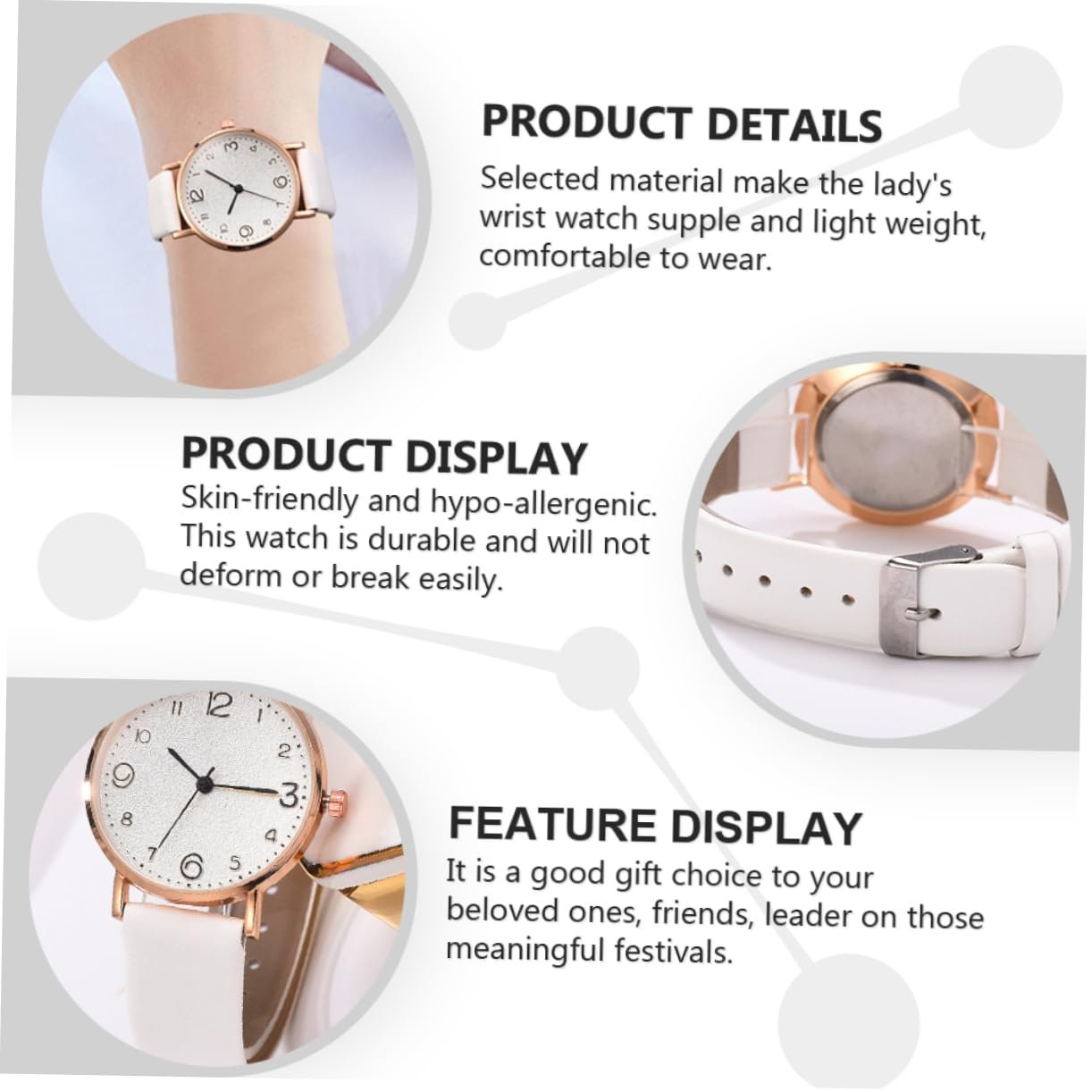 Женские часы WRITWAA 2 шт. Классический ПУ кожаный ремешок Аналоговый кварцевый механизм, фото №3