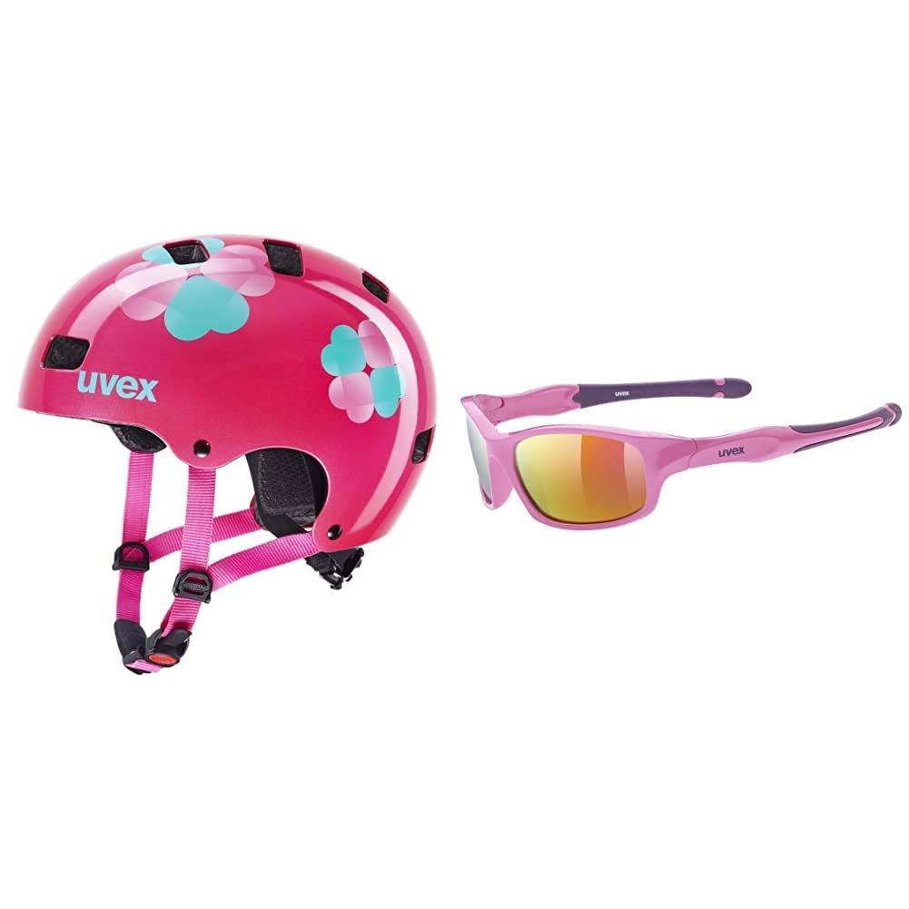 Велосипедный Шлем Uvex Детский Kid 3 Pink Flower + Солнцезащитные очки Sportstyle 507 Pink Purple/Pink, One Size, фото №1