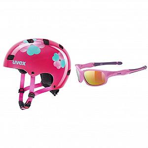 Велосипедный Шлем Uvex Детский Kid 3 Pink Flower + Солнцезащитные очки Sportstyle 507 Pink Purple/Pink, One Size - Фото 1