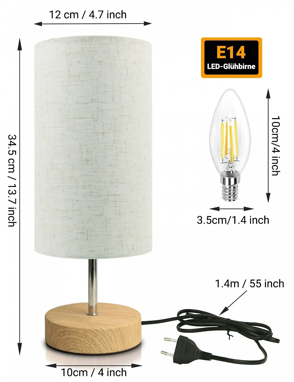 Настільна лампа сенсорна димована 34.5 см 3 рівні яскравості з основою під дерево, фото №3