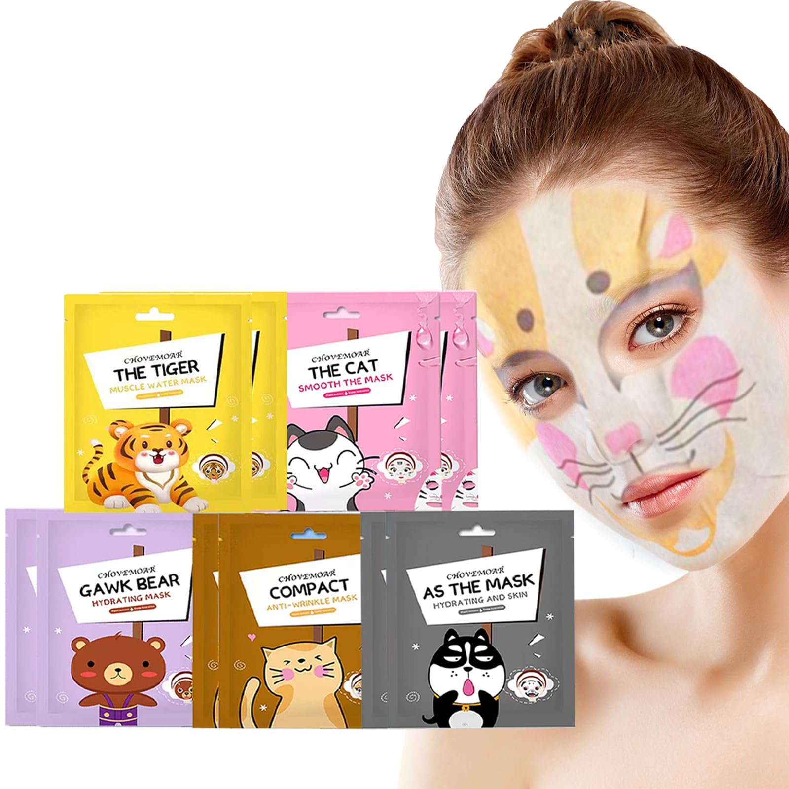 Тканевая маска для лица Увлажняющая Маска для лица Набор масок для лица для женщин Подарочный набор масок для лица для подростков Маска для лица для укрепления кожи 10 шт, фото №1
