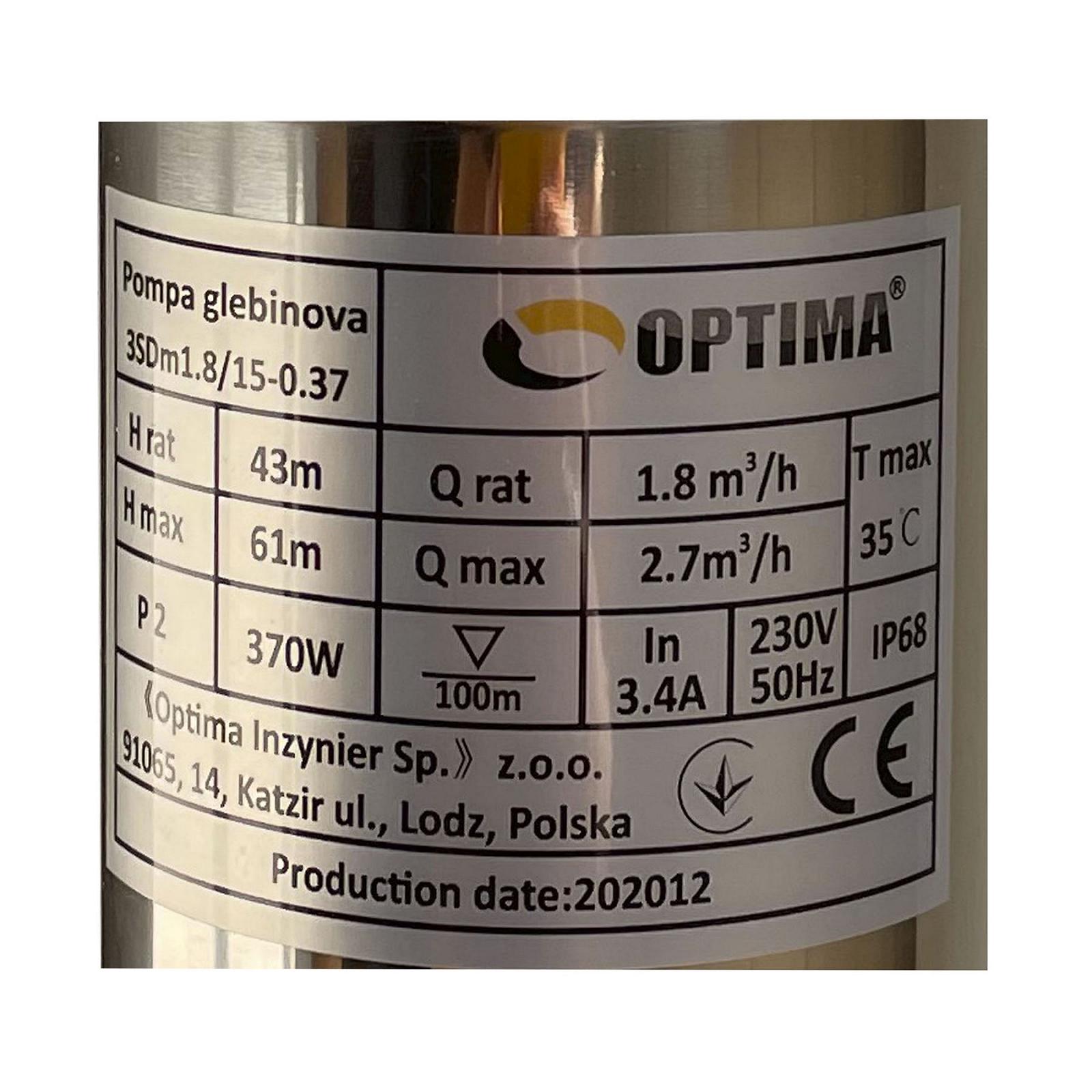 Насос свердловинний з підв стійк до піску 3 OPTIMA 3SDm1,8/15 0,37 кВт 61м пульт кабель 35м NEW, фото №2