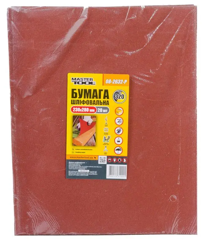Папірна шліфовальна MASTERTOOL GM водонепроникна Р320 230*280 мм 20 шт 08-2632-Р, фото №1