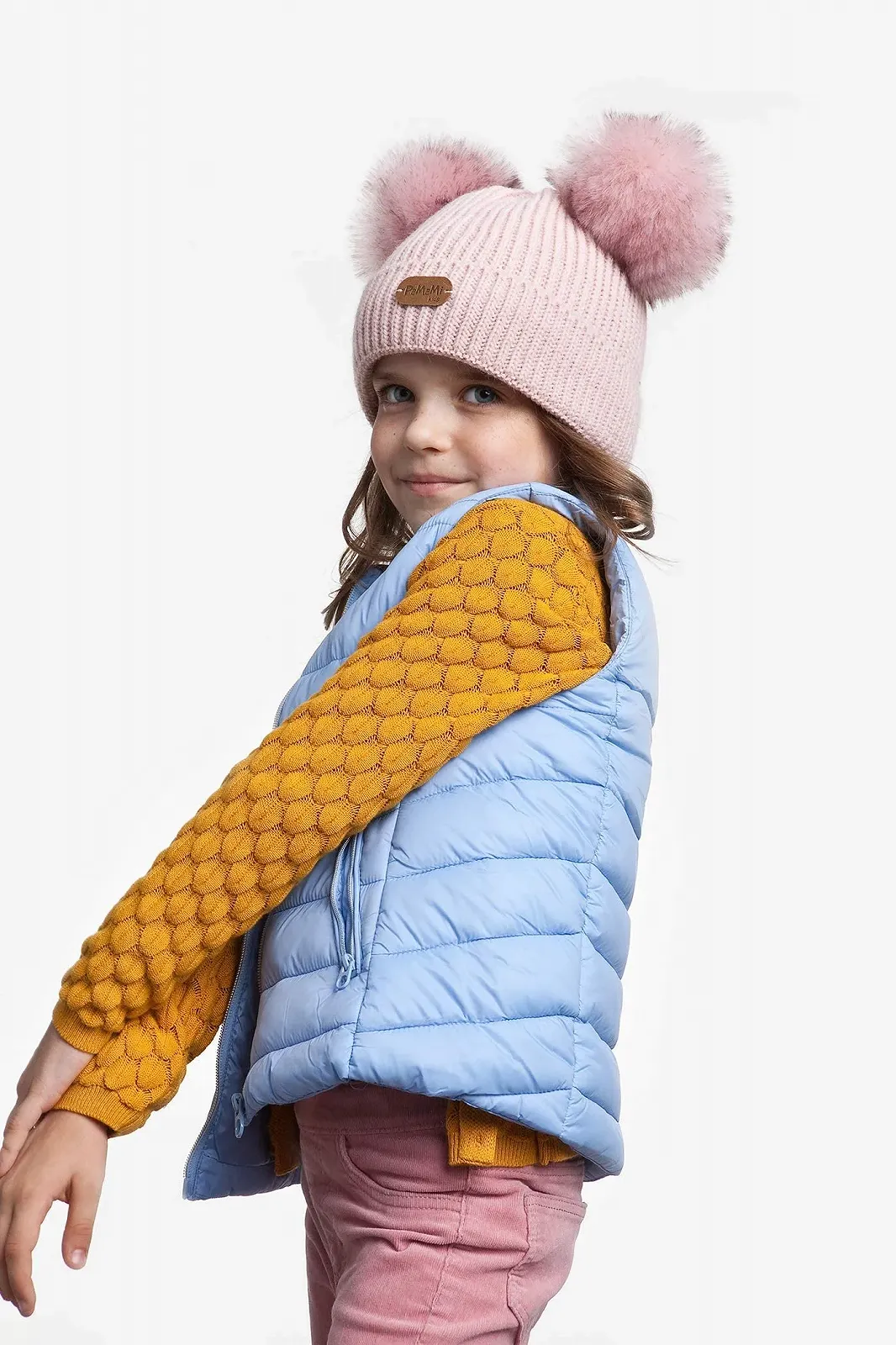 Вязаная Шапка PaMaMi с двумя помпонами для девочек, фото №3 Вязаная Шапка PaMaMi с двумя помпонами для девочек, фото №3