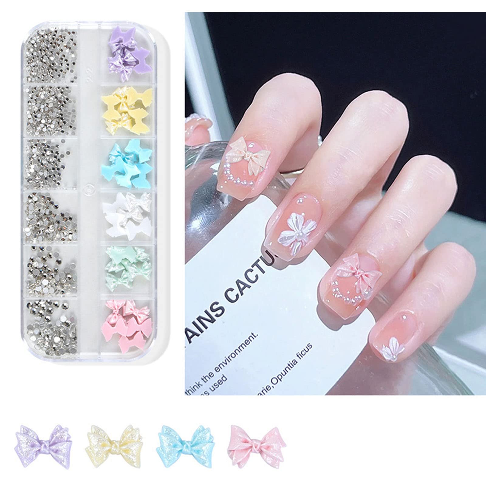Набор для 3D дизайна ногтей, стразы и бусины для ногтей, бантики для украшения ногтей, для DIY маникюра, макияжа лица и рукоделия, фото №2