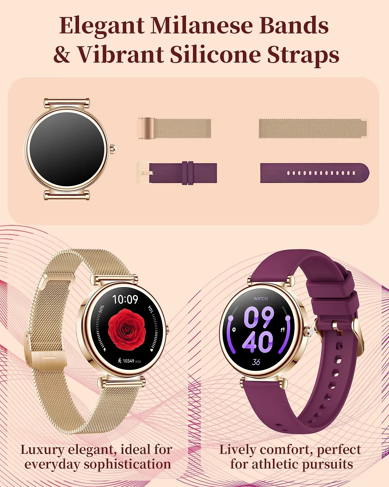 Смартгодинник жіночий, Смартгодинник з функцією телефона, IP68 водонепроникний, 1.3 дюймовий HD сенсорний екран, фото №5