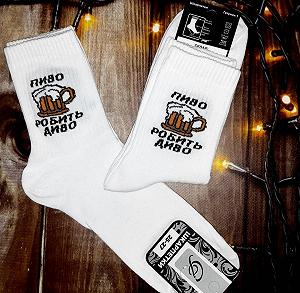 Мужские молодежные носки высокие демисезонные белые 39 - 44 размер - Фото 1