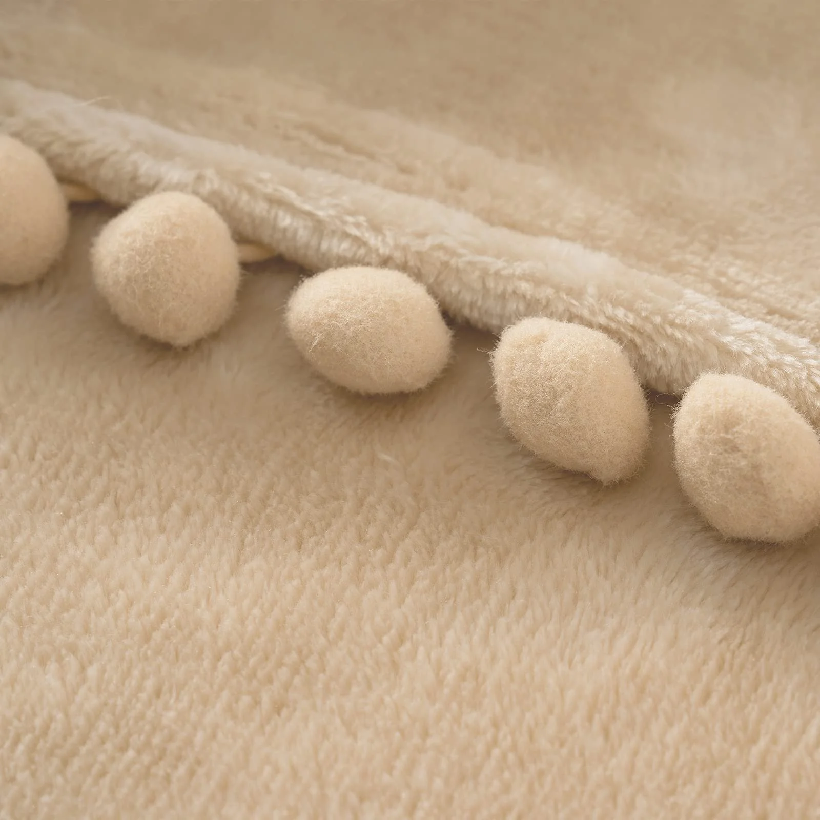Покривало Флісове MIULEE Однотонне З помпонами Бежевий, 170 x 210 см, фото №3