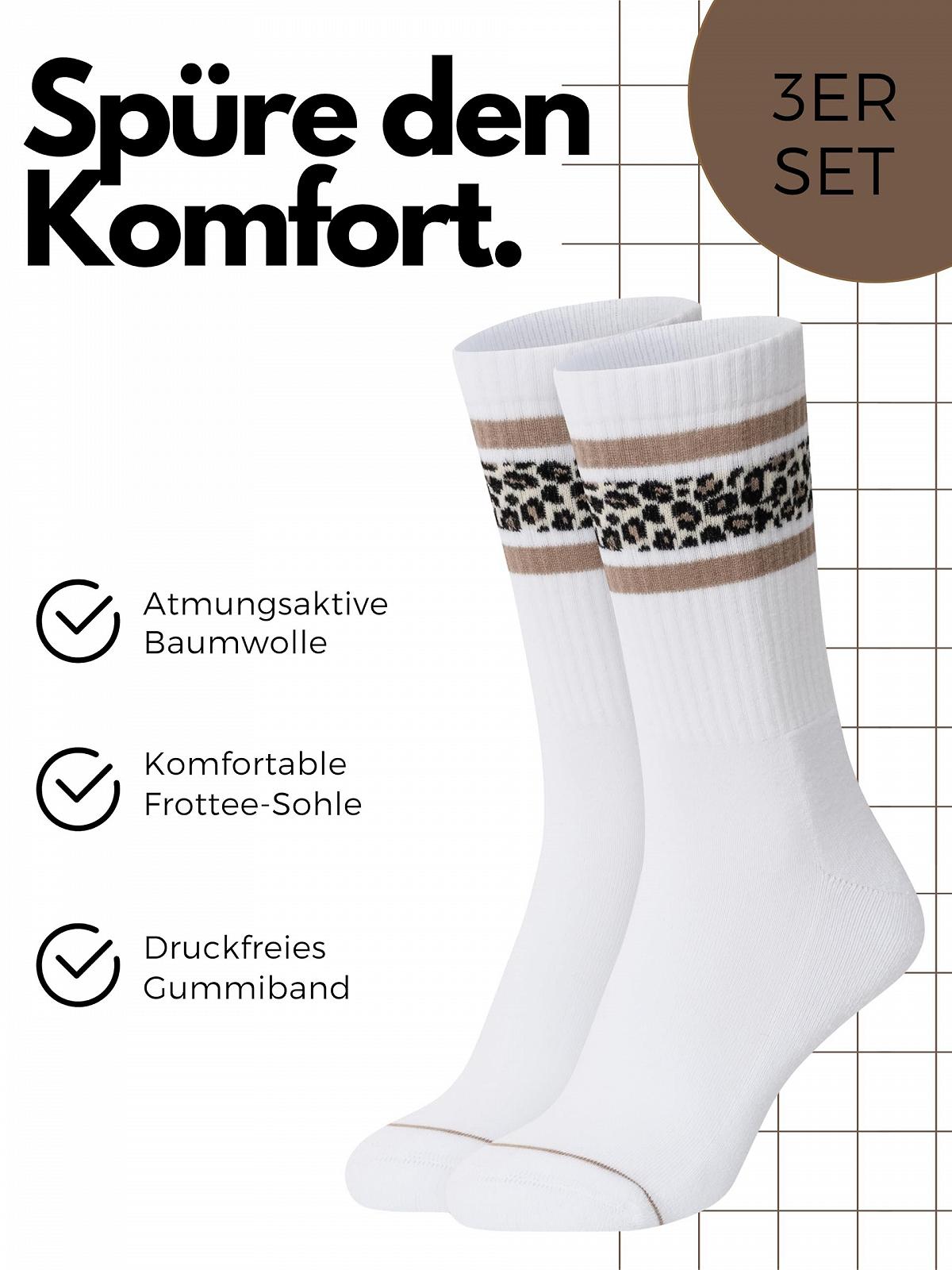 Теннисные носки Leo Stripes – Набор из 3 – Женские носки Leo Print Crew Stripes – Леопардовый принт Stripes – Хлопок Oekotex 100, фото №2
