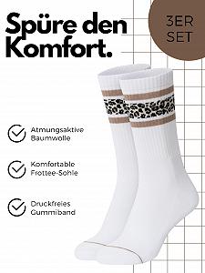 Теннисные носки Leo Stripes – Набор из 3 – Женские носки Leo Print Crew Stripes – Леопардовый принт Stripes – Хлопок Oekotex 100 synthetic.ua - Фото 1