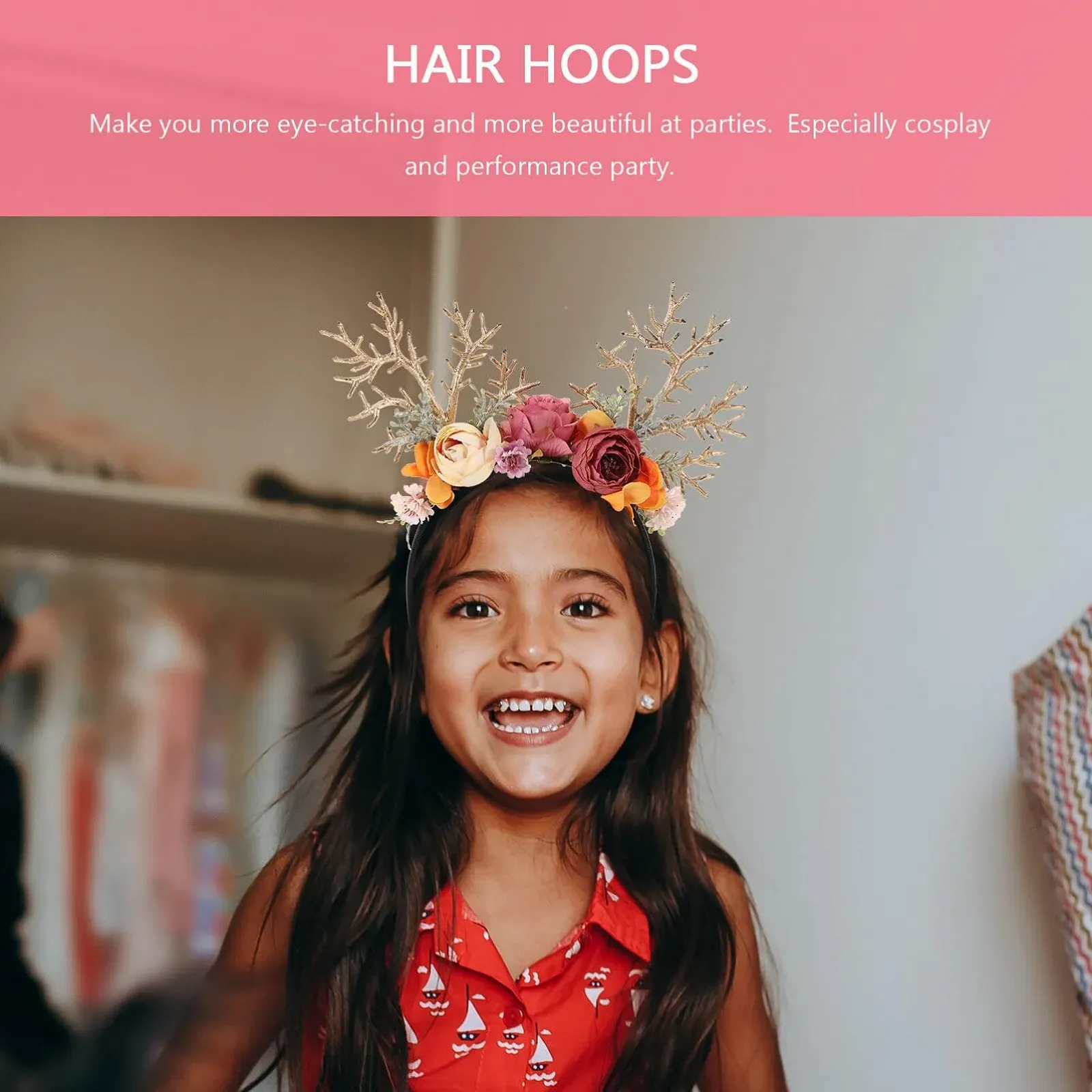 Обруч для волосся Різдвяні оленячі роги з квітами SEWACC, фото №6 Обруч для волосся Різдвяні оленячі роги з квітами SEWACC, фото №6