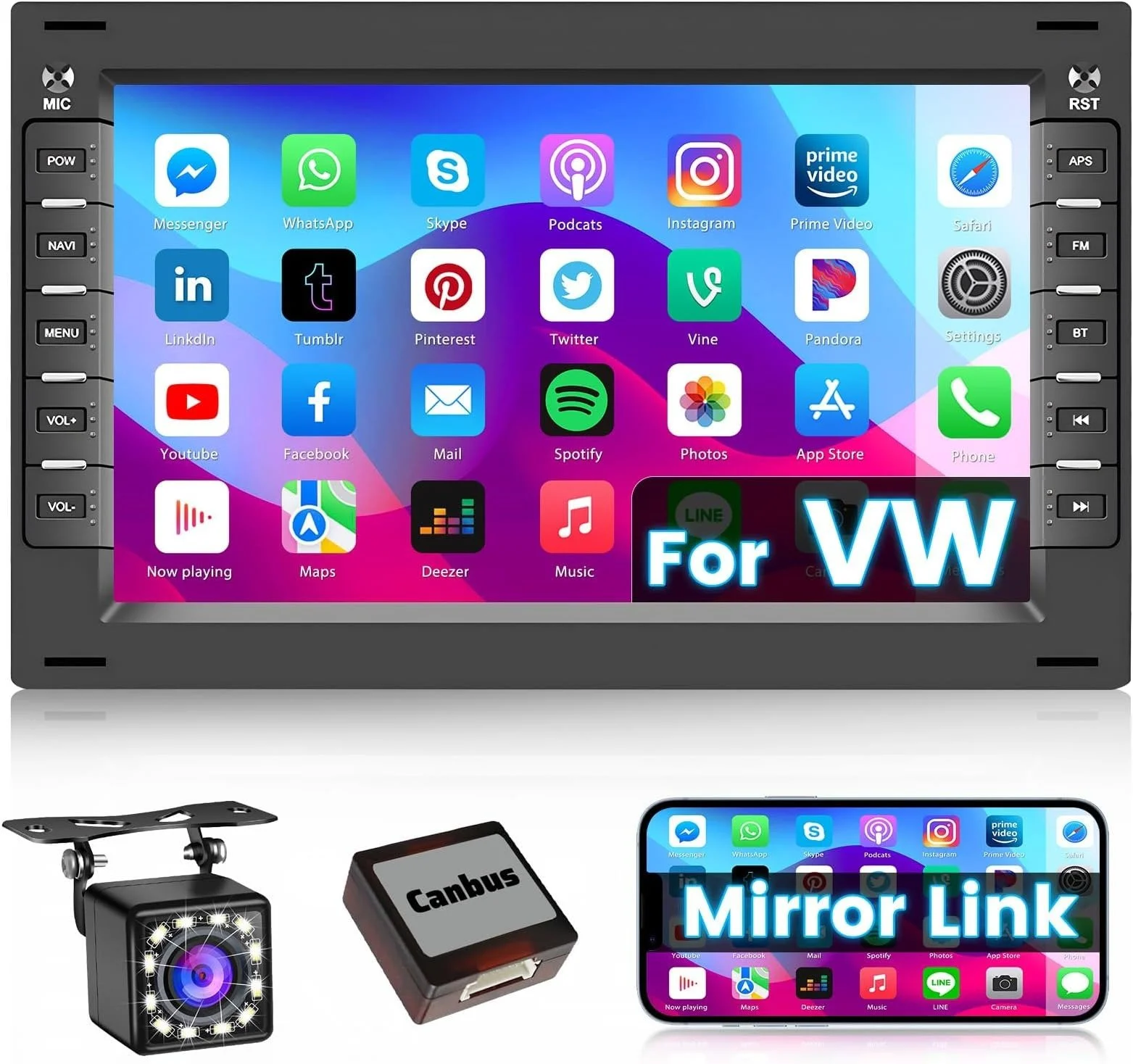 Автомагнітола SIXTOP Car Radio for VW T5 Golf 4 Bora Polo MK5 Sharan Jetta Peugeot 307 / 7'' / USB / WIFI / Bluetooth / Android13 / Black, фото №1