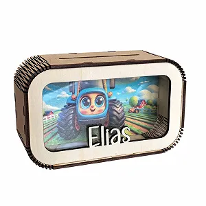 Скарбничка Traktor дерев'яна персоналізована з ім'ям трактор дизайн - Фото 1