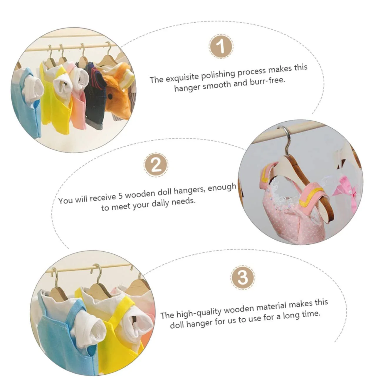 Вешалка HEMOTON Pack of 5 Doll Small Wooden Baby Toddler, фото №6