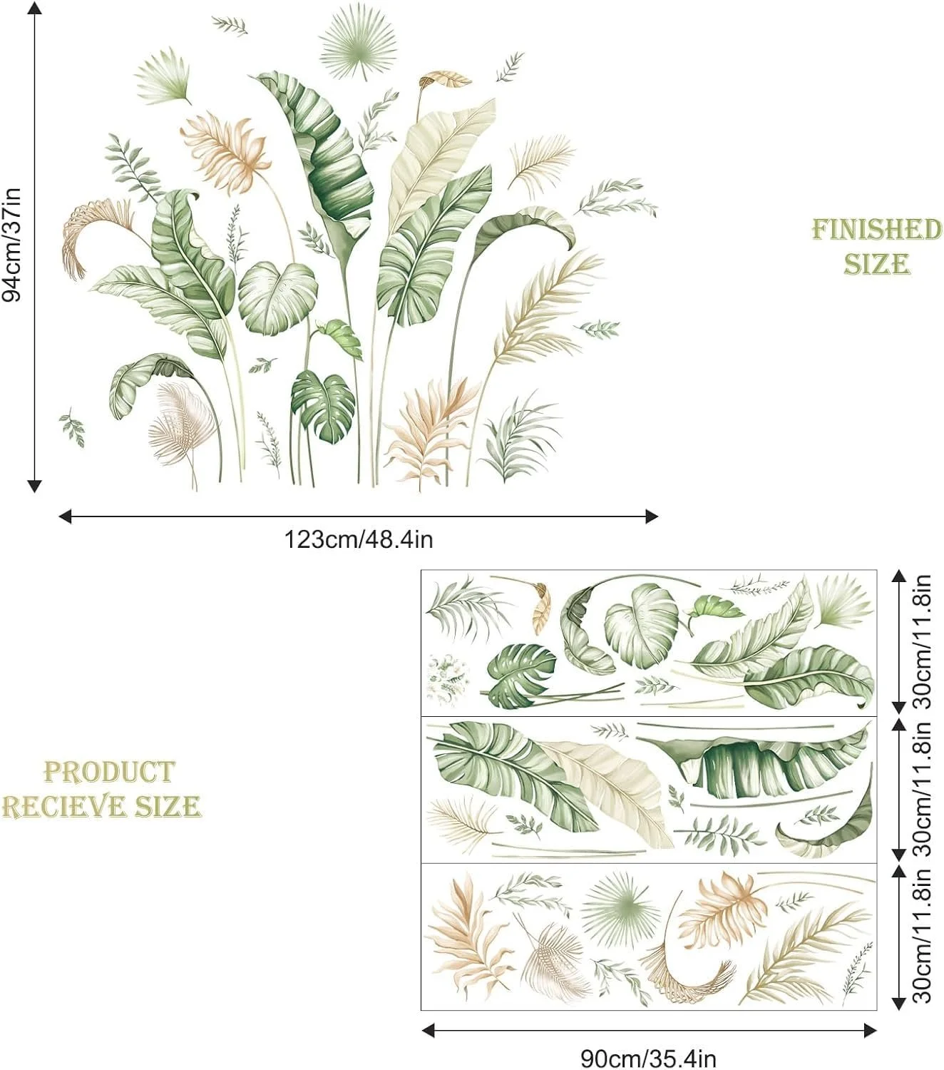 Наклейка на стіну Supzone Boho Tropical Leaves Тропічне листя Зелений, фото №6