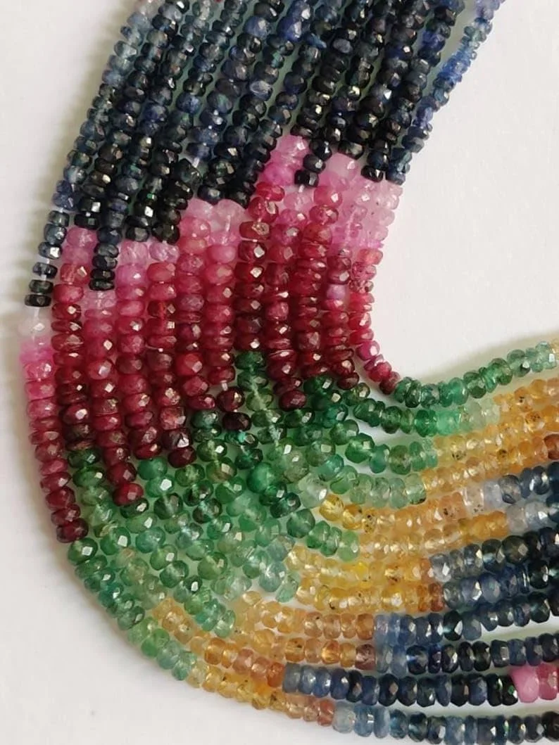 Бусины круглые граненые из натурального камня Multi Precious 3-4.5 мм, нить длиной 40.5 см для ожерелья и браслетов, фото №2