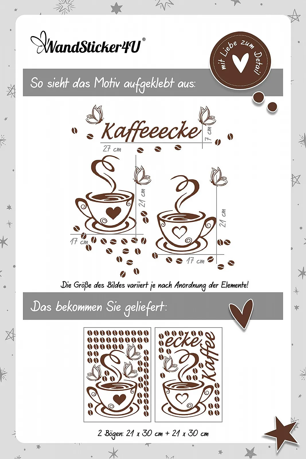 Наклейка на стіну WandSticker4U Coffee Cup Beans Cappuccino Kitchen Office Dining Room Cafe Bar Bakery Furniture Window Adhesive Film, фото №5