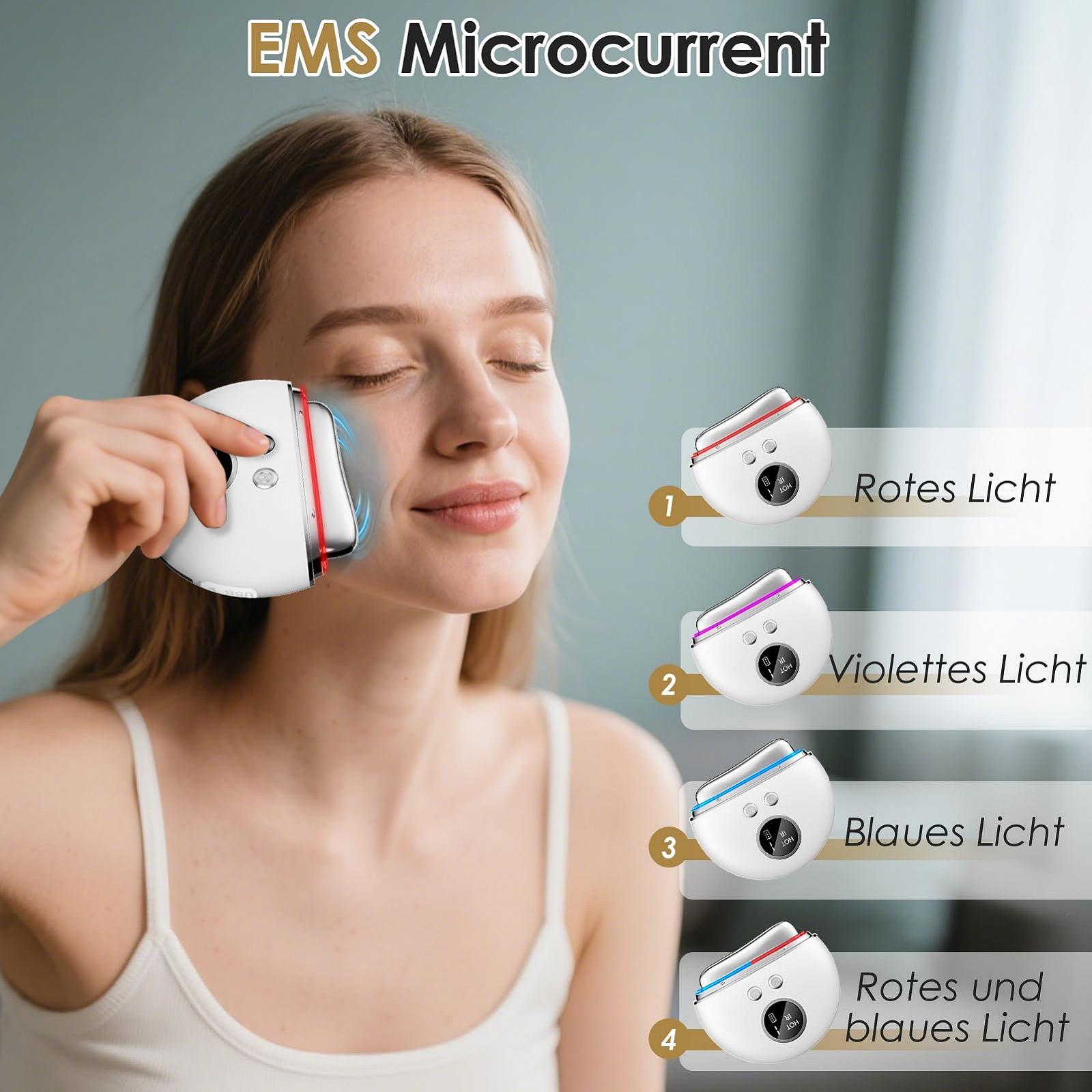 EMS Гуа Ша Масажер для обличчя Електричний LED Синій, Зелений та Червоний Колірна терапія 4 Режими Нагрівання 9 Рівнів інтенсивності Підтяжка обличчя Антивіковий, фото №3