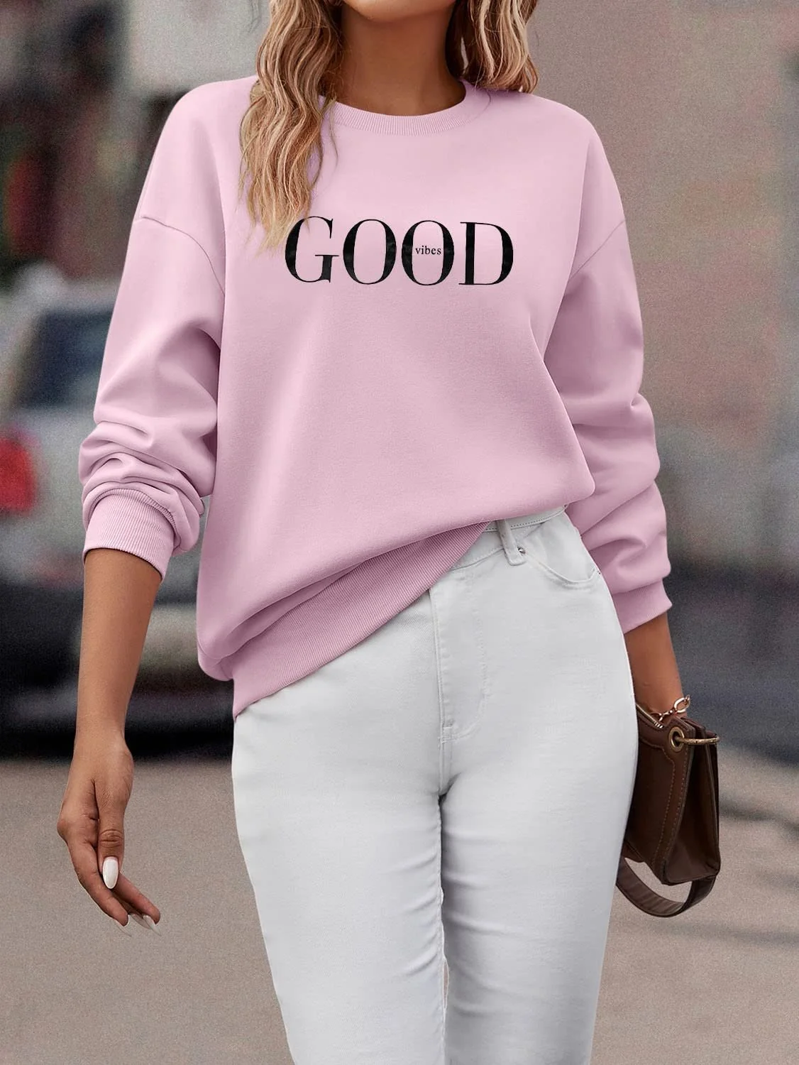 Джемпер Minetom Женский с принтом букв, с длинными рукавами, пуловер с круглым вырезом на осень/зиму, свободный, повседневный топ для спорта, Streetwear, без капюшона, фото №5