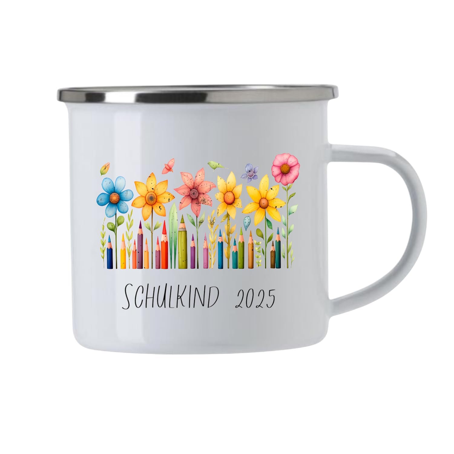 Емальована Кружка Квітковий мотив з кольоровими олівцями, Школярик, фото №2