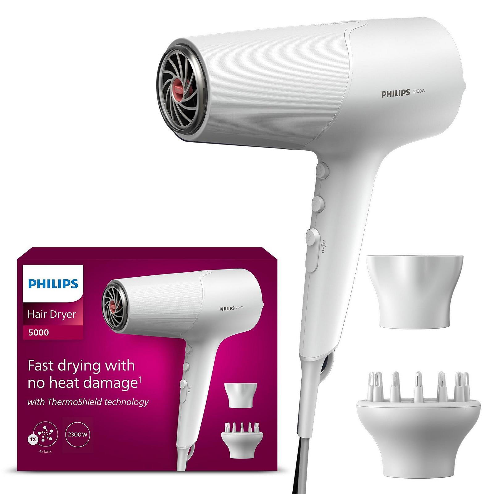 Фен Philips Series 5000 BHD500/20, 2100 Вт, 6 режимов нагрева/скорости, с технологией Thermoshield, белый и металлик, фото №1