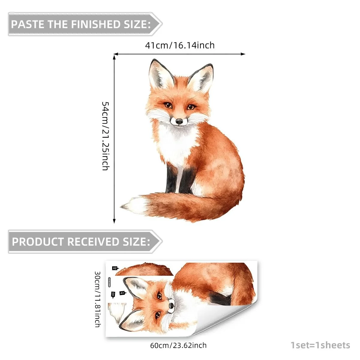 Наклейка на стіну Мультяшне лисеня Акварель, фото №4