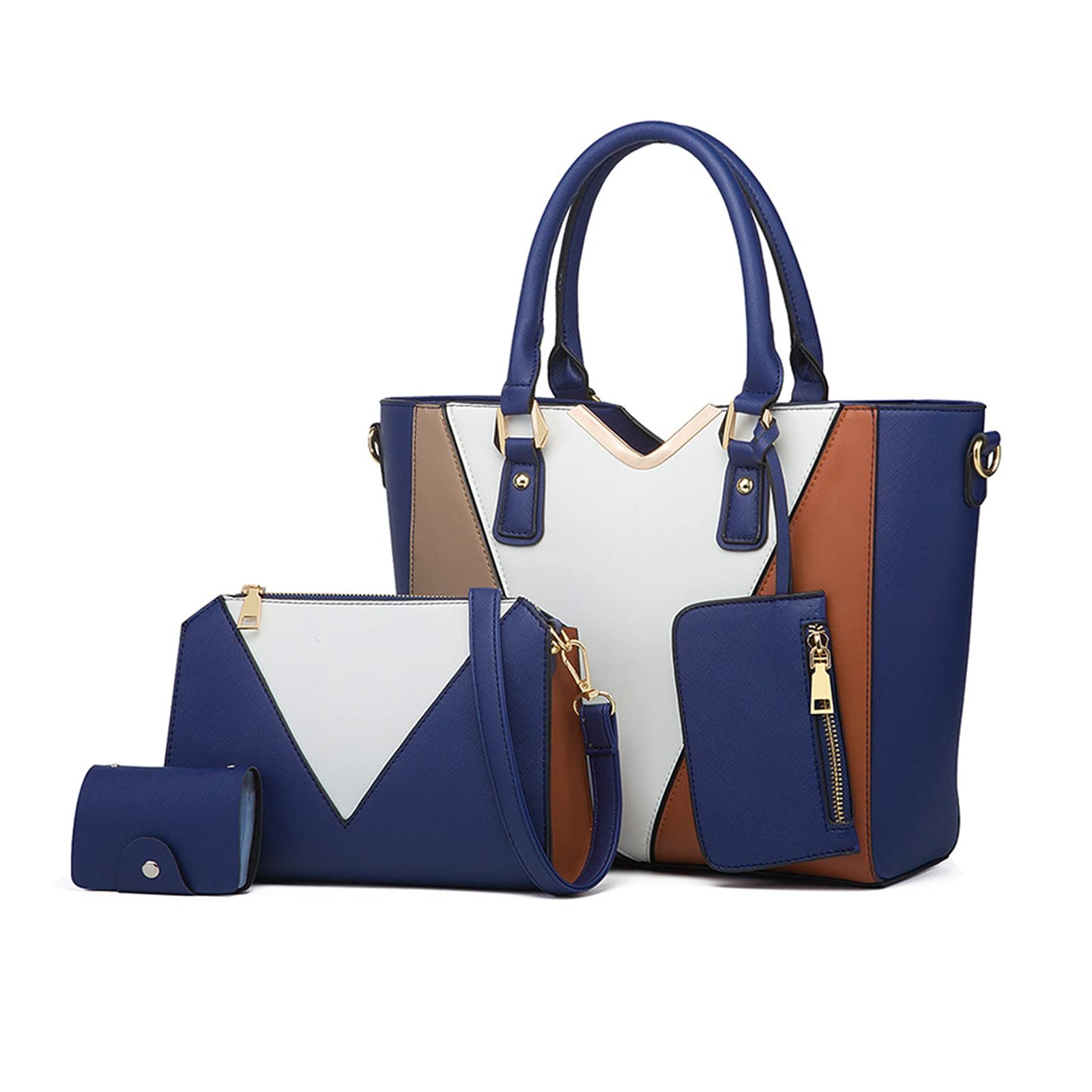 Сумка с верхней ручкой NICOLE & DORIS Большая женская V-образный Цветной блок Набор из 4 предметов темно-синий, фото №1