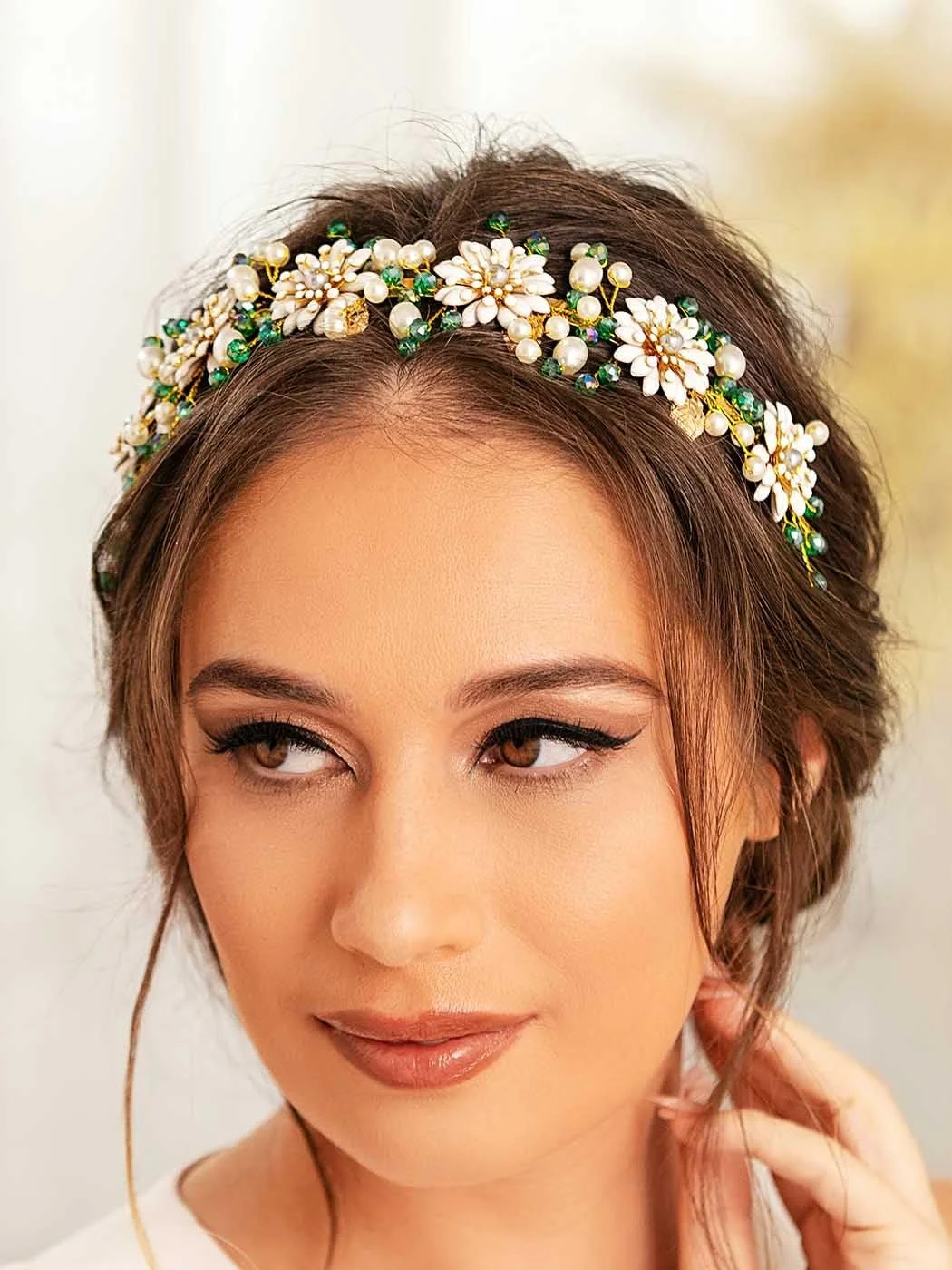 Обруч для волосся Весільний IYOU Квітка Перли Кристал Зелений, фото №2 Обруч для волосся Весільний IYOU Квітка Перли Кристал Зелений, фото №2