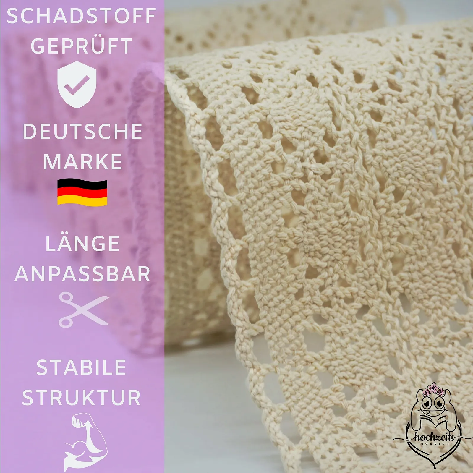 Ранер для столу Macrame Boho Rustic Lace Linen Natural 15 x 200 см Beige Cream 5 шт., фото №2 Ранер для столу Macrame Boho Rustic Lace Linen Natural 15 x 200 см Beige Cream 5 шт., фото №2