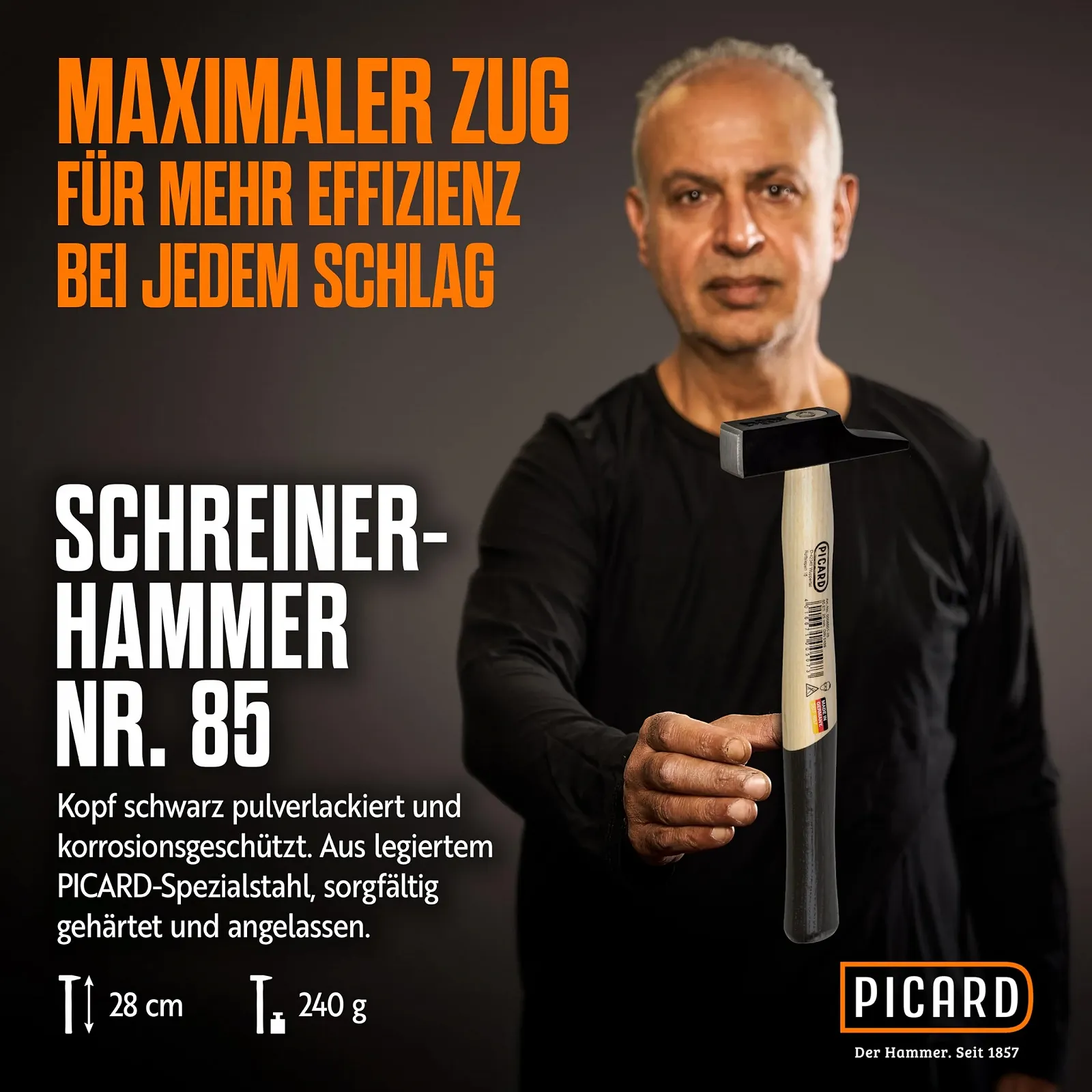 Молоток плотника Picard No. 85 ES 190 г Французская форма Специальная сталь и ясеневая рукоятка 280 мм, фото №2 Молоток плотника Picard No. 85 ES 190 г Французская форма Специальная сталь и ясеневая рукоятка 280 мм, фото №2