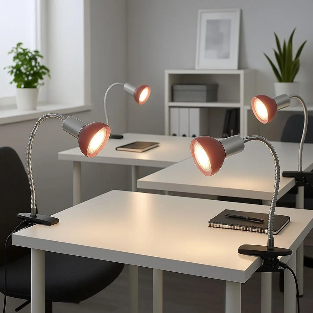 Лампа на прищіпці etc-shop LED з вилкою, рухома, 1 x LED 3 Вт 250 лм 3000 K, 34 x 9 x 6.1 см, срібляста з червоним склом [Набір із 4 шт.], фото №6