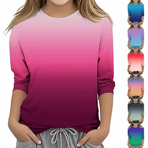 Рубашка с длинными рукавами для девочек, стандартный крой, детские хлопковые пуловеры, свитшоты с круглым вырезом, красочный градиент, рубашка с рукавами 3/4, топы synthetic.ua - Фото 1
