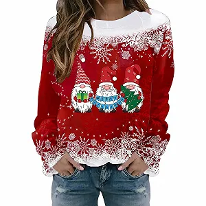 Рождественский свитер Женский Casual Рождественский свитер Китчевый Рождественский свитшот с длинными рукавами Блузка с круглым вырезом Топы Рождественская блузка с длинными рукавами Смешные Рождественские топы Рождественский пуловер - Фото 1