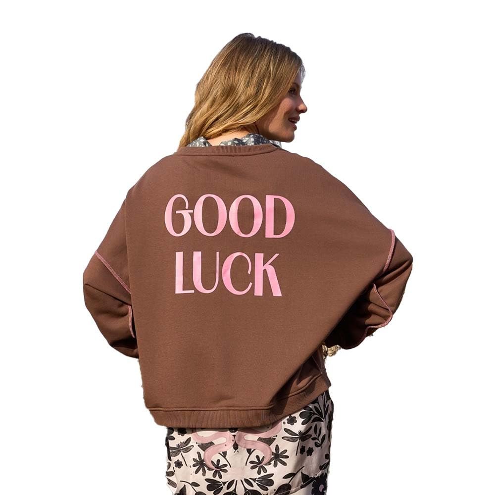 Женский свитшот Miss Goodlife Good Karma Good Luck MG13320, Шоколадный/Ярко-розовый, фото №2