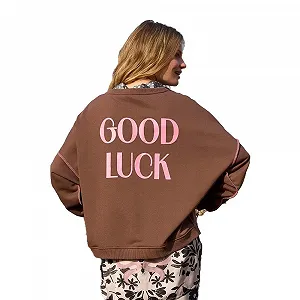 Женский свитшот Miss Goodlife Good Karma Good Luck MG13320, Шоколадный/Ярко-розовый synthetic.ua - Фото 1