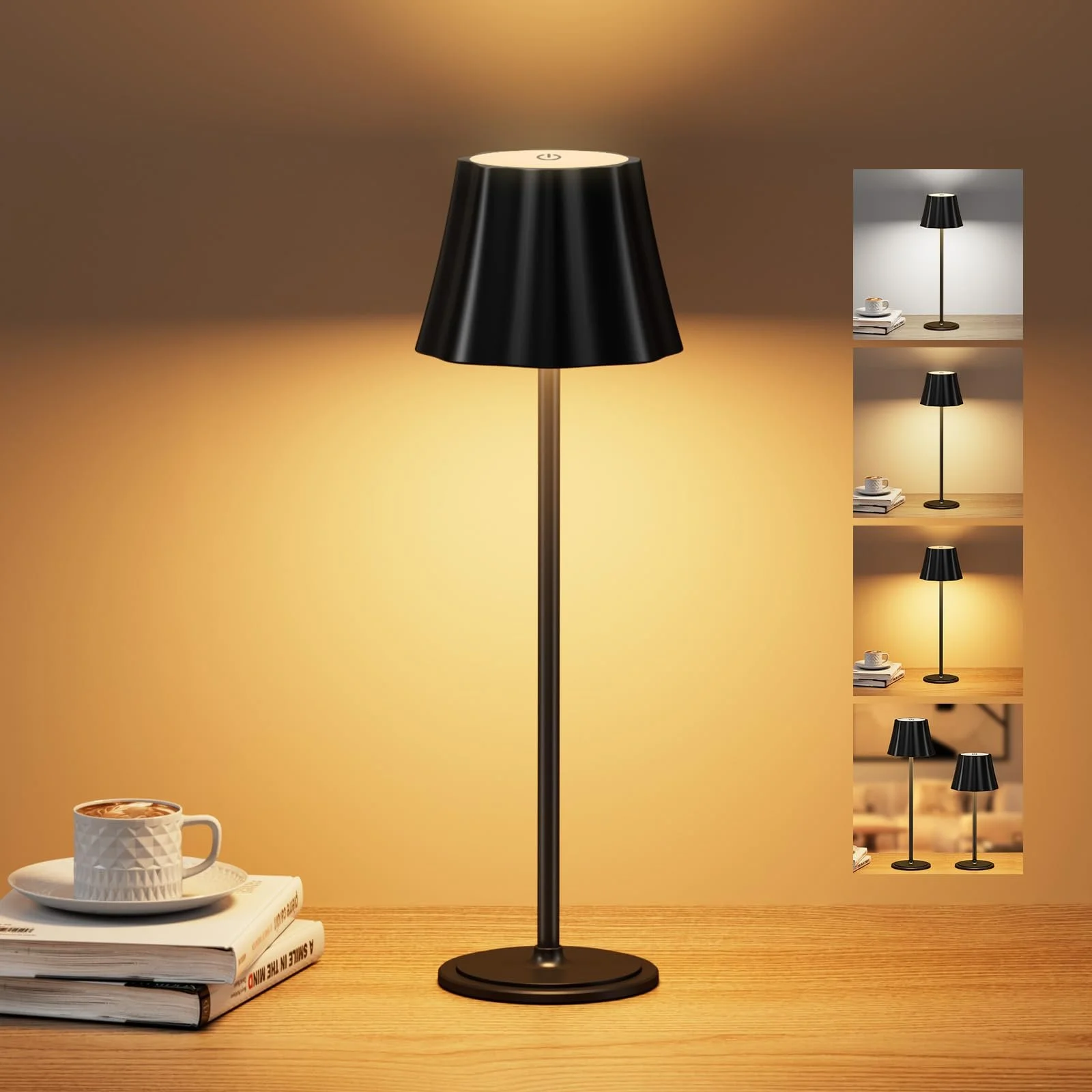 Настільна лампа LED Suright 5000 mAh Бездротова Акумуляторна 3 режими кольору з регулюванням яскравості IP54 Водонепроникна, фото №1