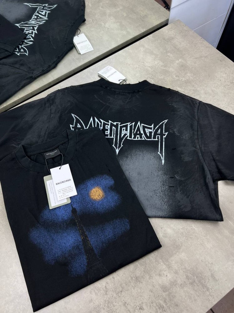 Футболка черная Balenciaga Moon Paris f656, фото №6